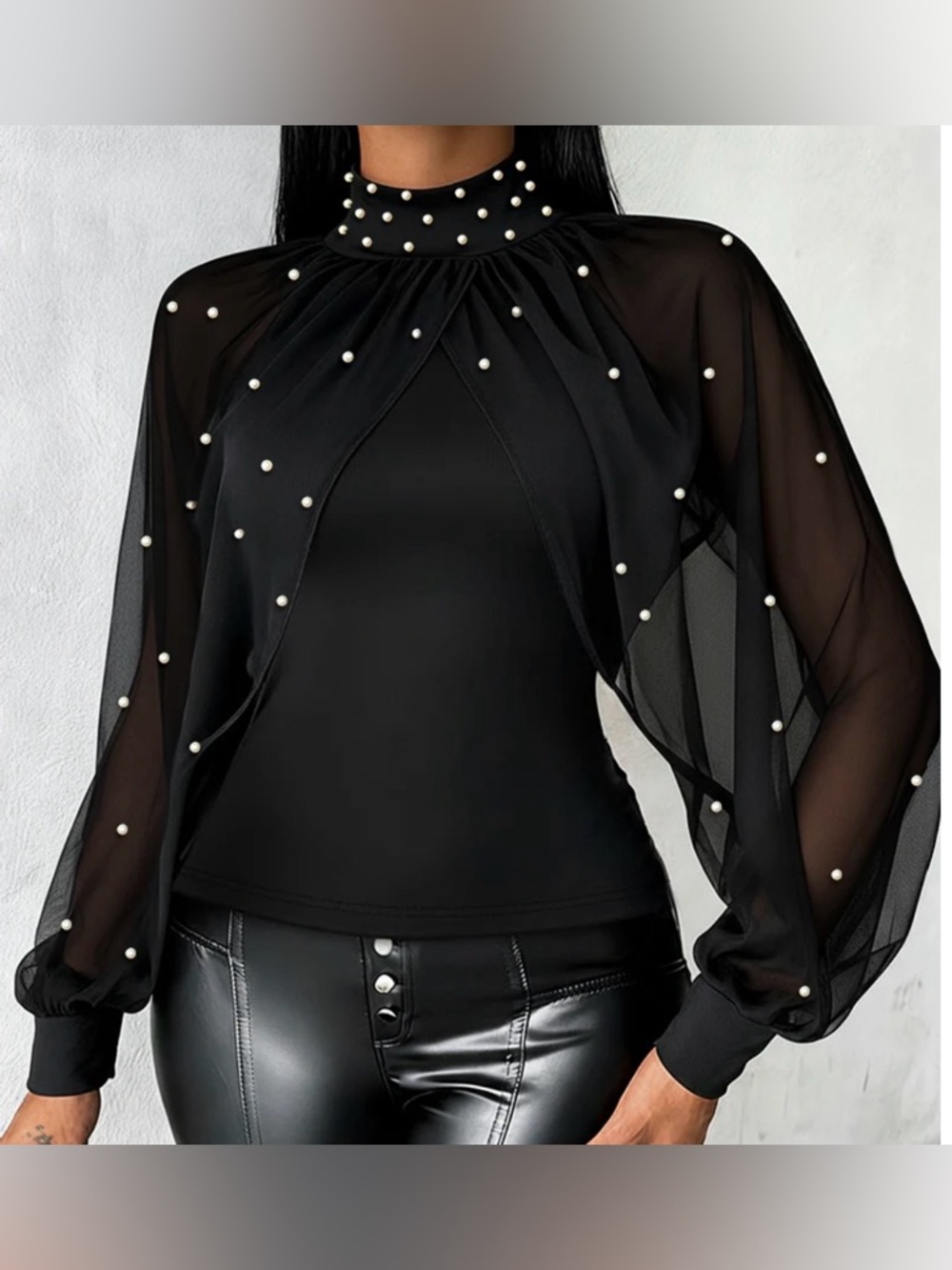 NWOT - Chicme Hollow-out Back Slim Fit Pearl-Embellished Long Sleeve Top, XL.